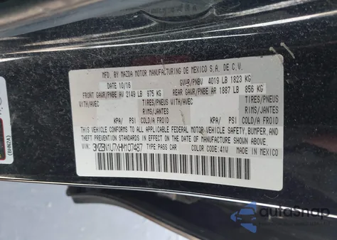 2017 Mazda Mazda3 Sport z USA, uszkodzony, nr VIN 3MZBN1U7XHM107487